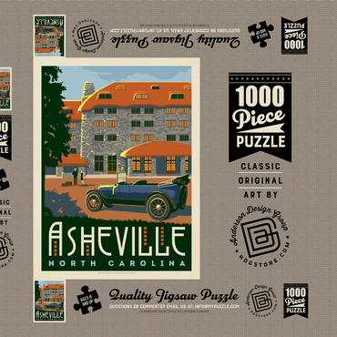Asheville, North Carolina, Vintage Poster 1000 Puzzle Schachtel 3D Modell