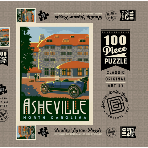 Asheville, North Carolina, Vintage Poster 100 Puzzle Schachtel 3D Modell