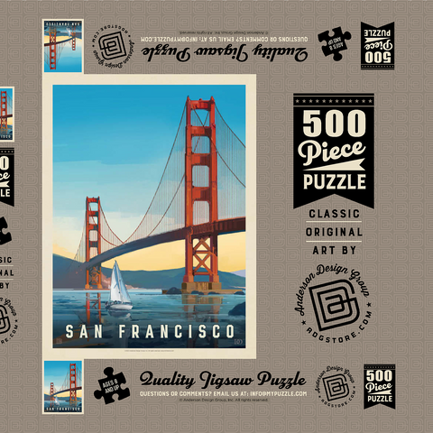 San Francisco: Under The Golden Gate, Vintage Poster 500 Puzzle Schachtel 3D Modell