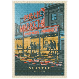 Darstellung des Puzzle-Motivs USA-Seattle, WA: Morning at the Market, Vintage Poster – Puzzleteile: 1000