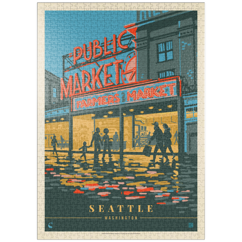 puzzleplate USA-Seattle, WA: Morning at the Market, Vintage Poster 1000 Puzzle