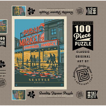 USA-Seattle, WA: Morning at the Market, Vintage Poster 100 Puzzle Schachtel 3D Modell