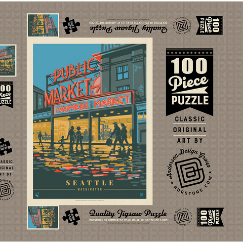 USA-Seattle, WA: Morning at the Market, Vintage Poster 100 Puzzle Schachtel 3D Modell