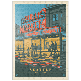 Darstellung des Puzzle-Motivs USA-Seattle, WA: Morning at the Market, Vintage Poster – Puzzleteile: 200