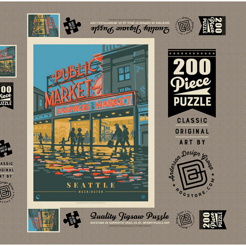 USA-Seattle, WA: Morning at the Market, Vintage Poster 200 Puzzle Schachtel 3D Modell
