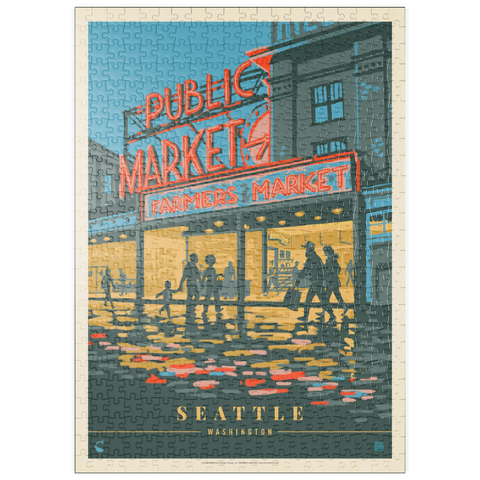 puzzleplate USA-Seattle, WA: Morning at the Market, Vintage Poster 500 Puzzle