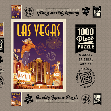 Las Vegas: Viva Vintage Vegas, Vintage Poster 1000 Puzzle Schachtel 3D Modell
