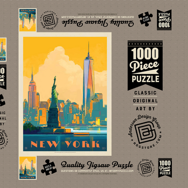 New York City: Skyline Glow, Vintage Poster 1000 Puzzle Schachtel 3D Modell