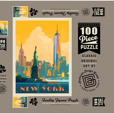 New York City: Skyline Glow, Vintage Poster 100 Puzzle Schachtel 3D Modell