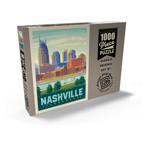Nashville Skyline: Summer On The Riverfront, Vintage Poster 1000 Puzzle Schachtel Ansicht2