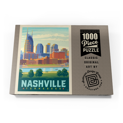 Nashville Skyline: Summer On The Riverfront, Vintage Poster 1000 Puzzle Schachtel Ansicht3