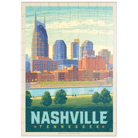 puzzleplate Nashville Skyline: Summer On The Riverfront, Vintage Poster 100 Puzzle