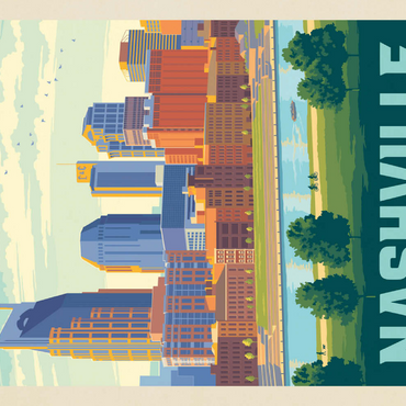 Nashville Skyline: Summer On The Riverfront, Vintage Poster 100 Puzzle 3D Modell