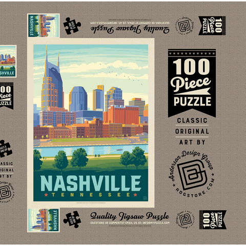 Nashville Skyline: Summer On The Riverfront, Vintage Poster 100 Puzzle Schachtel 3D Modell