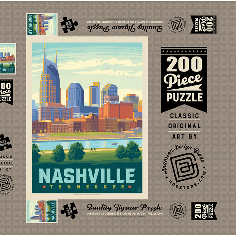 Nashville Skyline: Summer On The Riverfront, Vintage Poster 200 Puzzle Schachtel 3D Modell