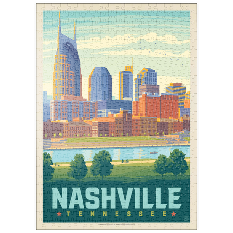 puzzleplate Nashville Skyline: Summer On The Riverfront, Vintage Poster 500 Puzzle