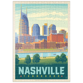 Darstellung des Puzzle Motivs Nashville Skyline: Summer On The Riverfront, Vintage Poster - Puzzleteile: 500