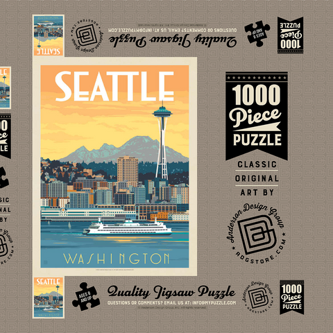 Seattle, WA: Ferry, Vintage Poster 1000 Puzzle Schachtel 3D Modell