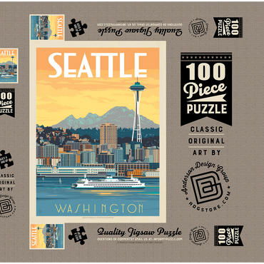Seattle, WA: Ferry, Vintage Poster 100 Puzzle Schachtel 3D Modell