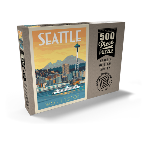 Seattle, WA: Ferry, Vintage Poster 500 Puzzle Schachtel Ansicht2