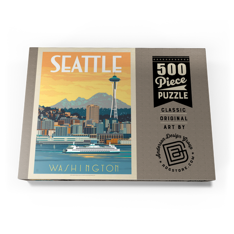 Seattle, WA: Ferry, Vintage Poster 500 Puzzle Schachtel Ansicht3
