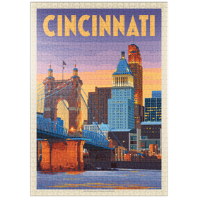 Darstellung des Puzzle Motivs Cincinnati, OH: Riverfront, Vintage Poster - Puzzleteile: 1000