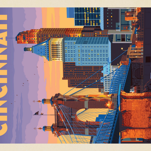 Cincinnati, OH: Riverfront, Vintage Poster 1000 Puzzle 3D Modell