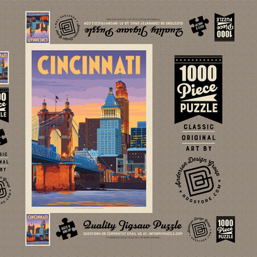 Cincinnati, OH: Riverfront, Vintage Poster 1000 Puzzle Schachtel 3D Modell