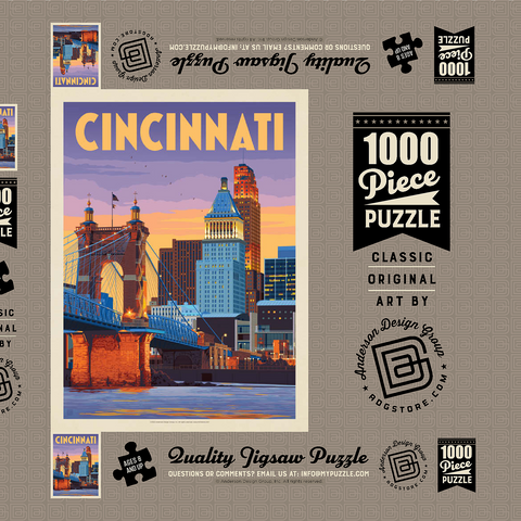 Cincinnati, OH: Riverfront, Vintage Poster 1000 Puzzle Schachtel 3D Modell