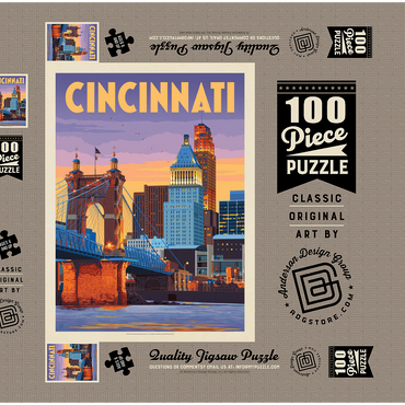 Cincinnati, OH: Riverfront, Vintage Poster 100 Puzzle Schachtel 3D Modell