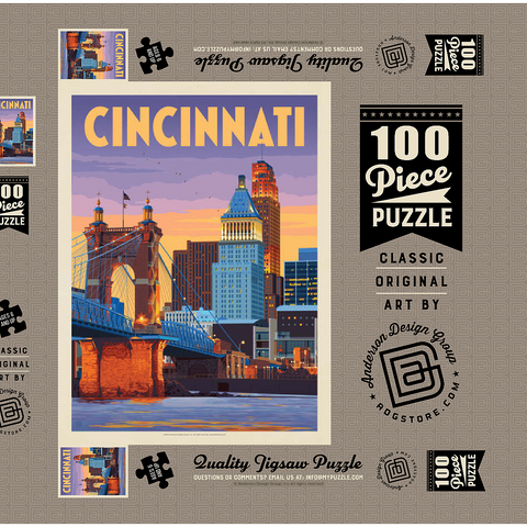 Cincinnati, OH: Riverfront, Vintage Poster 100 Puzzle Schachtel 3D Modell
