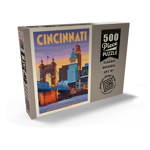 Cincinnati, OH: Riverfront, Vintage Poster 500 Puzzle Schachtel Ansicht2