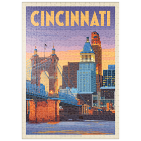 Darstellung des Puzzle Motivs Cincinnati, OH: Riverfront, Vintage Poster - Puzzleteile: 500