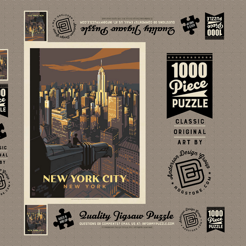 New York City: Eagle's View, Vintage Poster 1000 Puzzle Schachtel 3D Modell
