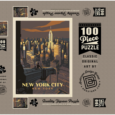 New York City: Eagle's View, Vintage Poster 100 Puzzle Schachtel 3D Modell