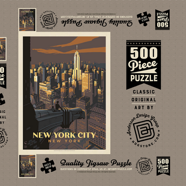 New York City: Eagle's View, Vintage Poster 500 Puzzle Schachtel 3D Modell