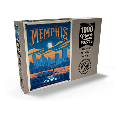 Memphis, TN: Home of Blues, Rock n’ Roll, and Soul, Vintage Poster 1000 Puzzle Schachtel Ansicht2