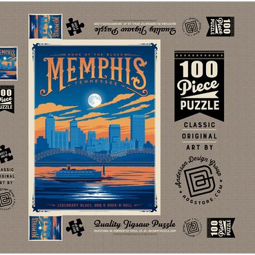 Memphis, TN: Home of Blues, Rock n’ Roll, and Soul, Vintage Poster 100 Puzzle Schachtel 3D Modell