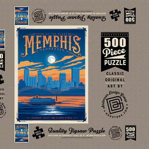 Memphis, TN: Home of Blues, Rock n’ Roll, and Soul, Vintage Poster 500 Puzzle Schachtel 3D Modell