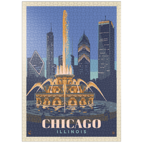 Darstellung des Puzzle-Motivs Chicago, IL: Fountain Of Light, Vintage Poster – Puzzleteile: 1000