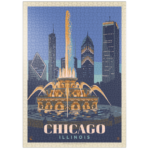 puzzleplate Chicago, IL: Fountain Of Light, Vintage Poster 1000 Puzzle
