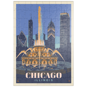 puzzleplate Chicago, IL: Fountain Of Light, Vintage Poster 100 Puzzle