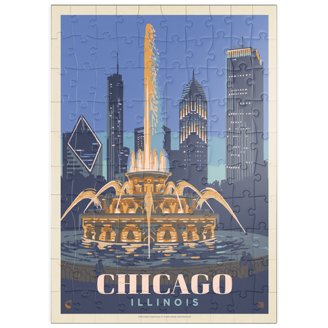 puzzleplate Chicago, IL: Fountain Of Light, Vintage Poster 100 Puzzle