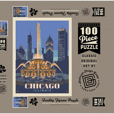 Chicago, IL: Fountain Of Light, Vintage Poster 100 Puzzle Schachtel 3D Modell