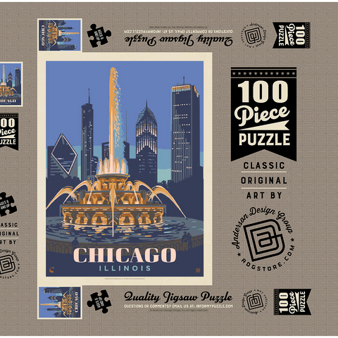 Chicago, IL: Fountain Of Light, Vintage Poster 100 Puzzle Schachtel 3D Modell