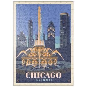 Darstellung des Puzzle-Motivs Chicago, IL: Fountain Of Light, Vintage Poster – Puzzleteile: 200
