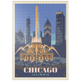 Darstellung des Puzzle-Motivs Chicago, IL: Fountain Of Light, Vintage Poster – Puzzleteile: 500