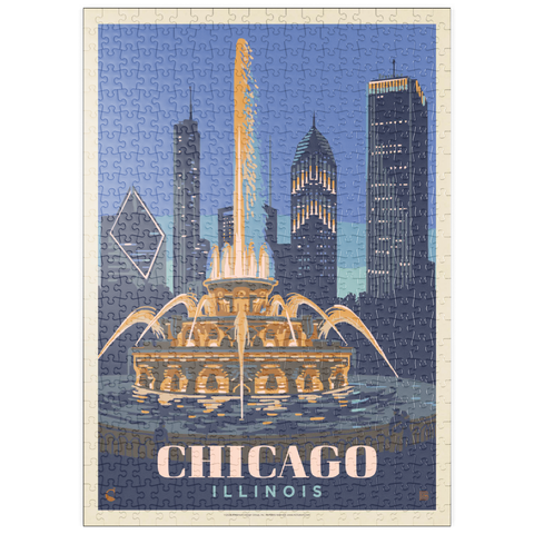 puzzleplate Chicago, IL: Fountain Of Light, Vintage Poster 500 Puzzle