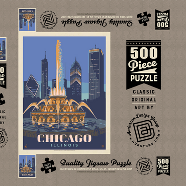 Chicago, IL: Fountain Of Light, Vintage Poster 500 Puzzle Schachtel 3D Modell