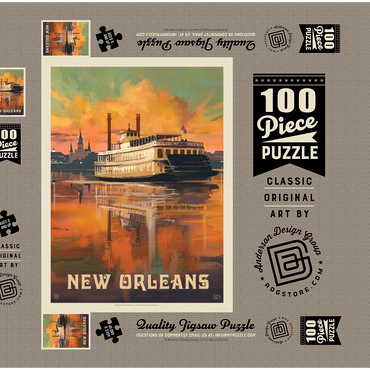 New Orleans: Riverboat, Vintage Poster 100 Puzzle Schachtel 3D Modell